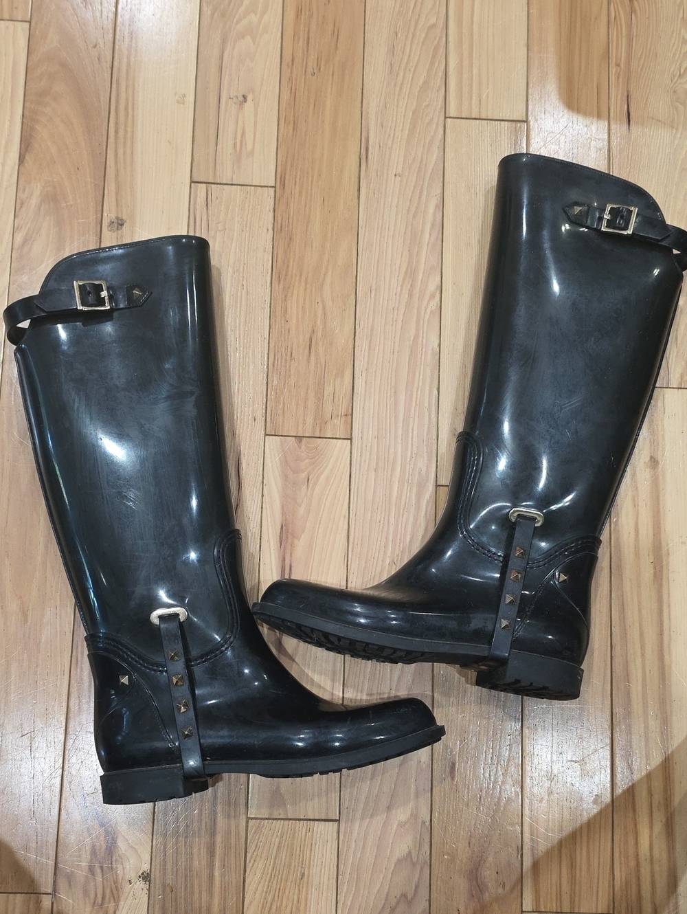 Valentino Black With Gold Stub Rain Boot